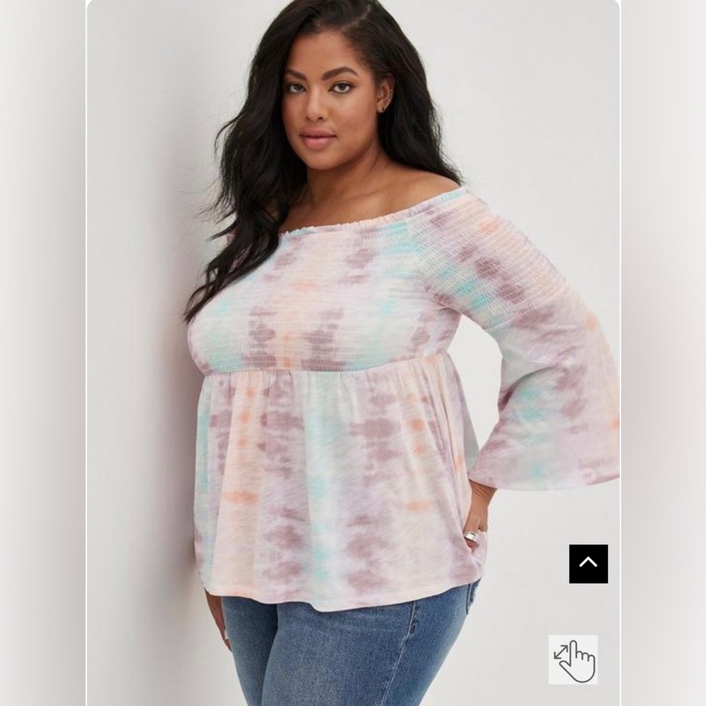Torrid sz 4 Babydoll Knit Smocked Off-Shoulder Bell Sleeve Top NWOT